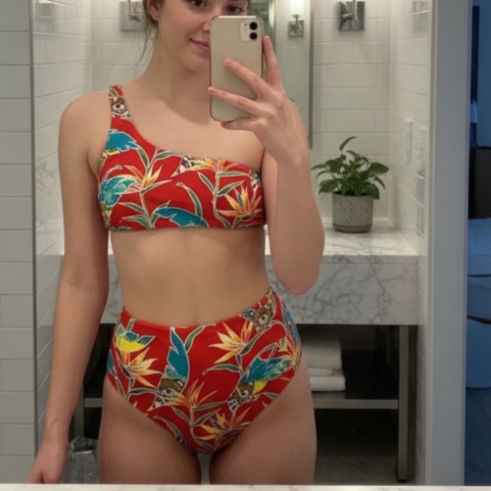 Tropical One-Shoulder Bikini Set